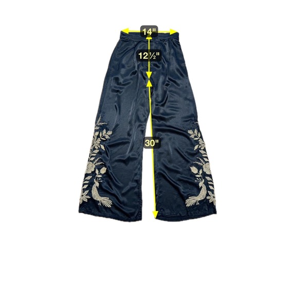 Johnny Was Martina Embroidered Satin Pants Womens Size Small Wide Leg Artisan - Picture 9 of 9